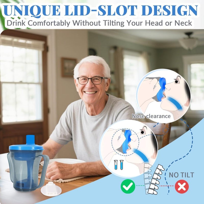 Ehucon dysphagia regulating drinking cup for elderly with difficulty swallowing,with 5cc and 10cc sip cup,assistive devices liquids only,No thickener is Used (Blue-Lid+Grey Body,Pack of 1) - Image 5